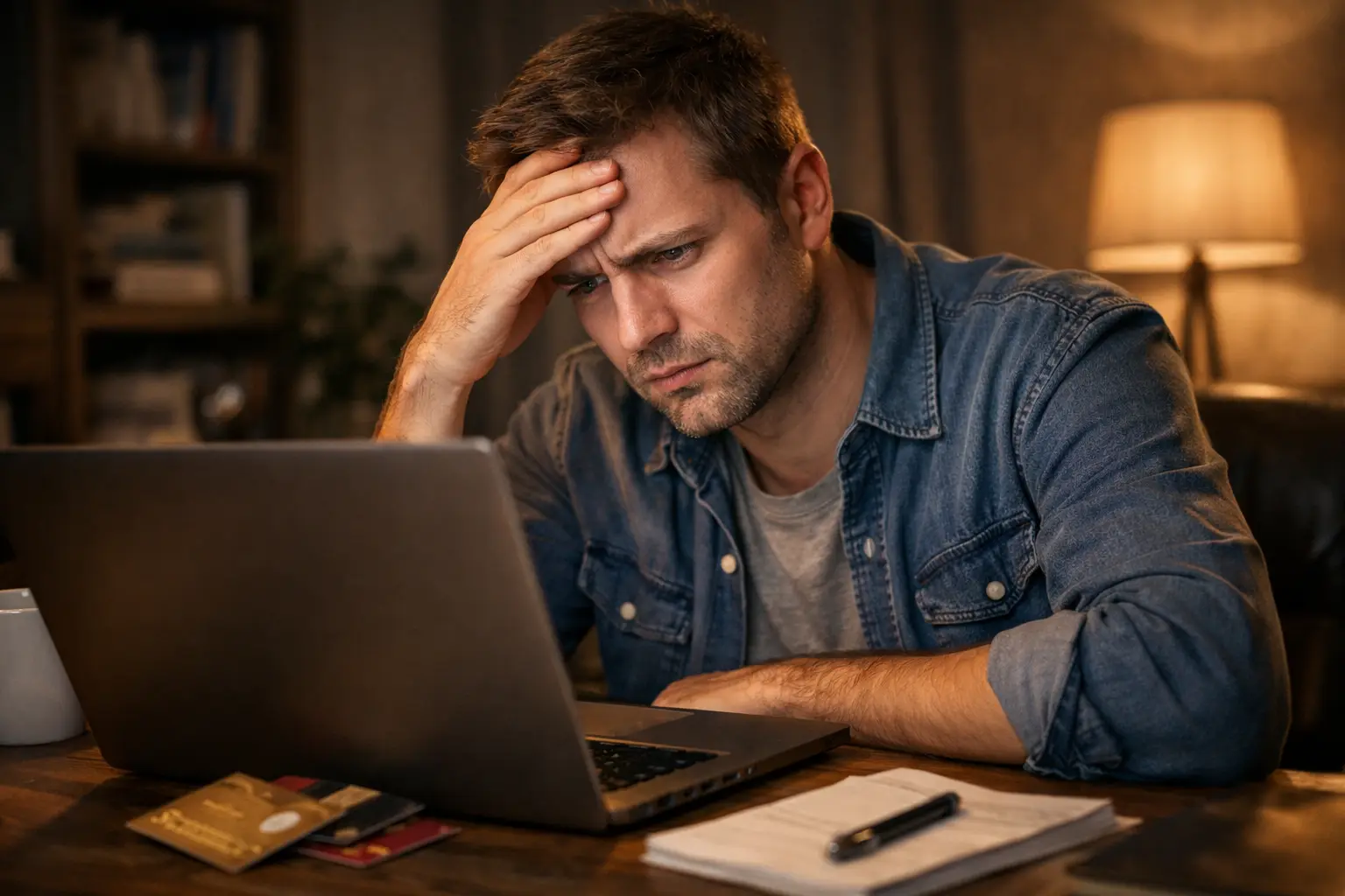 Persona preoccupata che guarda lo schermo del computer