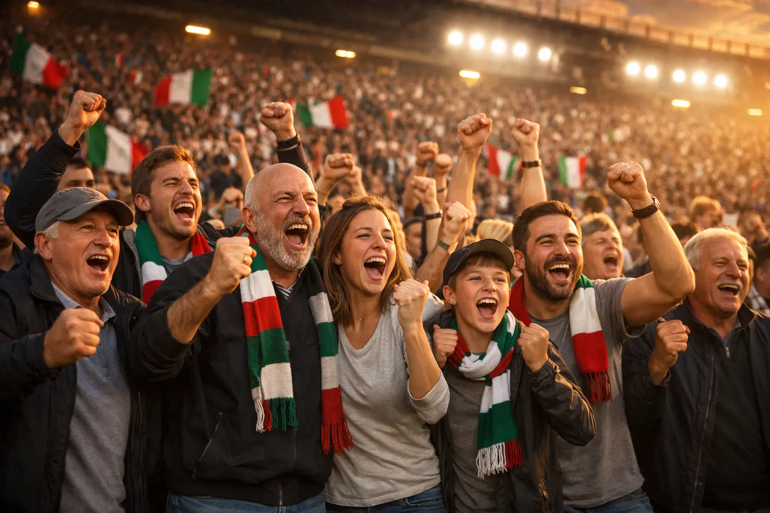 Tifosi italiani esultano allo stadio durante una partita di Serie A