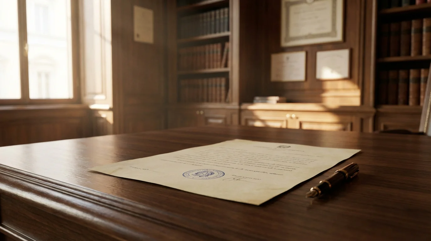 Documento ufficiale con timbro su una scrivania in un ufficio istituzionale italiano