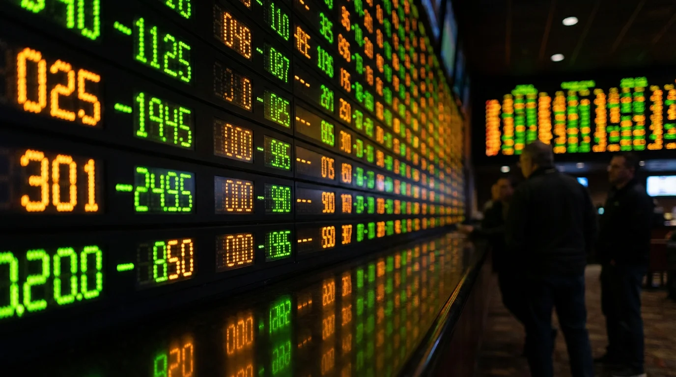 Primo piano di un tabellone luminoso con numeri e quote in un contesto sportivo