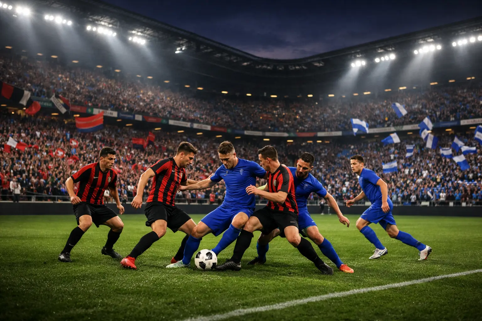 Stadio di Serie A con tifosi durante una partita di campionato