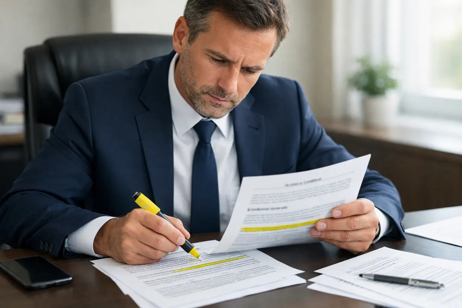 Persona che analizza documenti con termini e condizioni