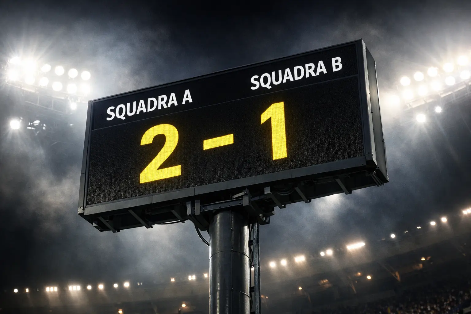 Tabellone luminoso dello stadio che mostra il risultato della partita