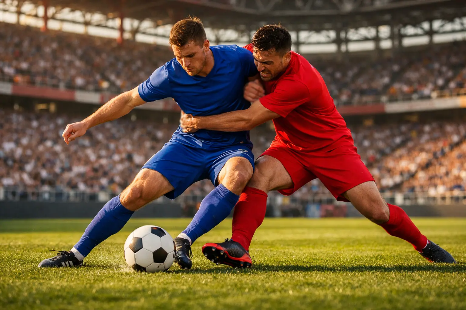 Partita di calcio in corso su campo verde con giocatori in azione