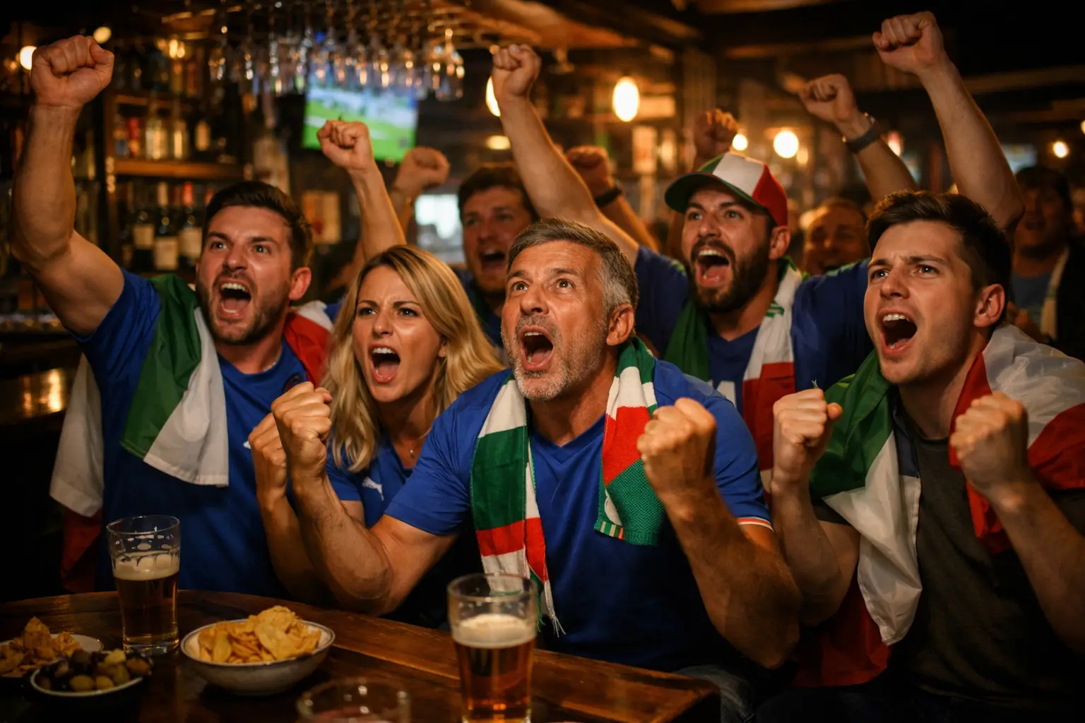Tifosi che guardano una partita di calcio in diretta su grande schermo