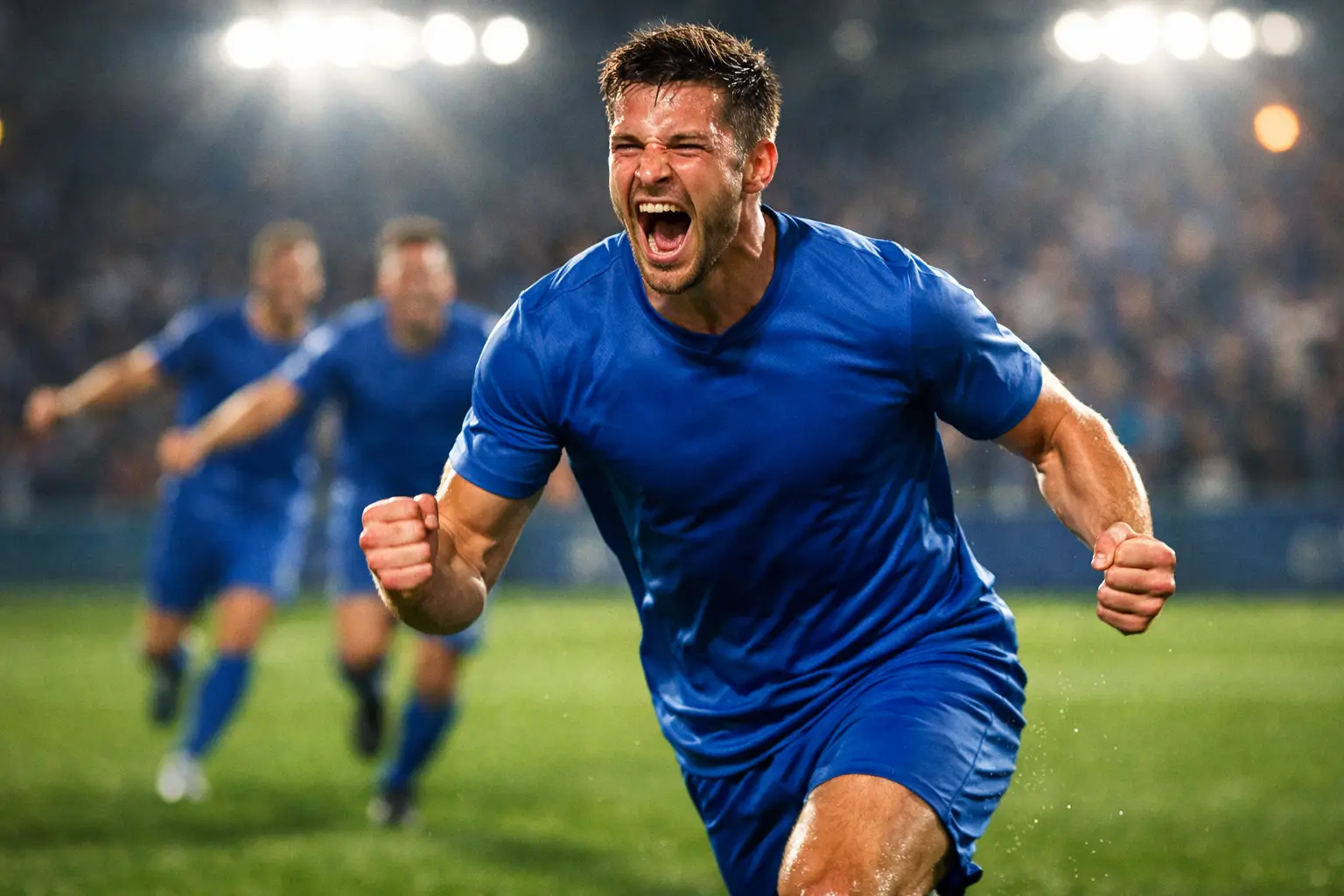 Centravanti che esulta dopo aver segnato un gol decisivo