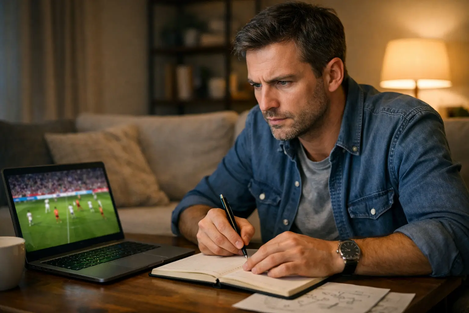 Persona concentrata che analizza partita dal vivo
