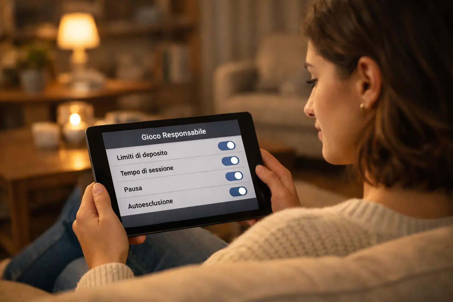 Persona che imposta limiti di gioco responsabile su tablet
